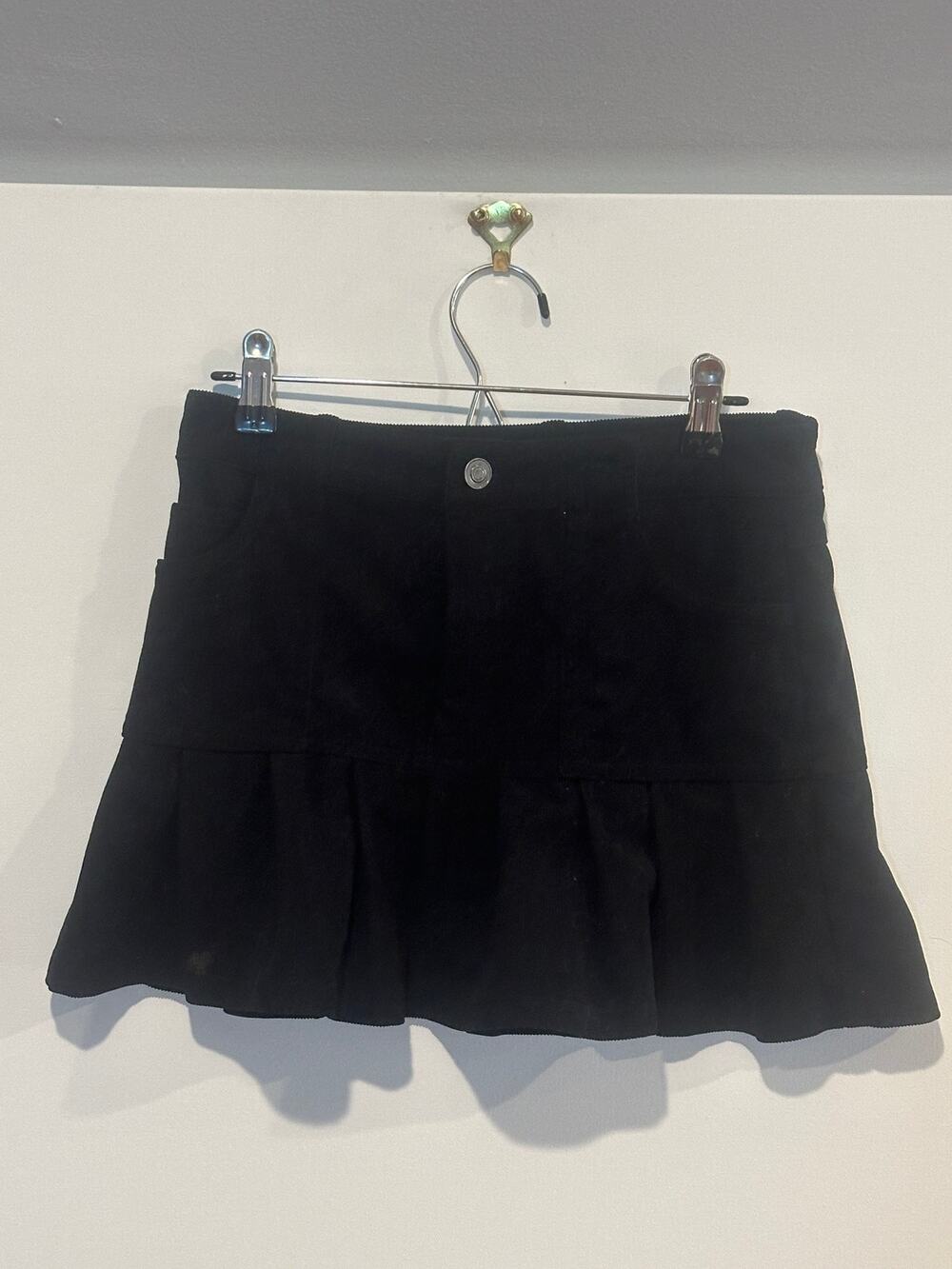 Elodie Black Corduroy Pleated Ruffle Drop Waist Mini Skirt Womens 26" W